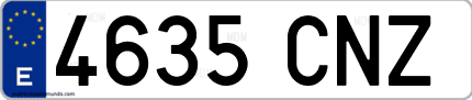 Ejemplo de matrícula de coche ordinaria 4635 CNZ