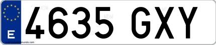 Ejemplo de matrícula española 4635 GXY
