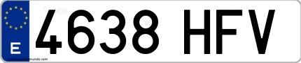 Ejemplo de matrícula española 4638 HFV