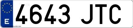 Ejemplo de matrícula española 4643 JTC