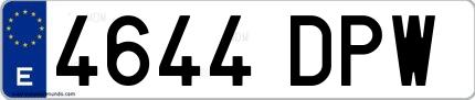 Ejemplo de matrícula española 4644 DPW