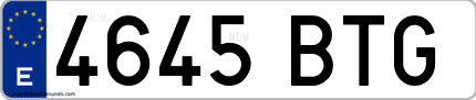 Ejemplo de matrícula de coche ordinaria 4645 BTG