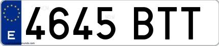 Ejemplo de matrícula española 4645 BTT
