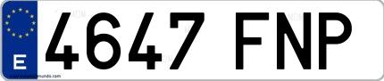 Ejemplo de matrícula española 4647 FNP