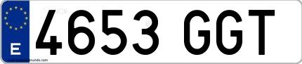 Ejemplo de matrícula española 4653 GGT