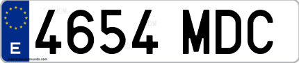Ejemplo de matrícula de coche ordinaria 4654 MDC