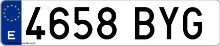 Ejemplo de matrícula española 4658 BYG