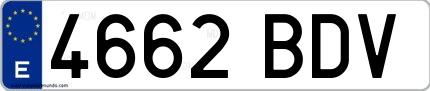 Ejemplo de matrícula española 4662 BDV