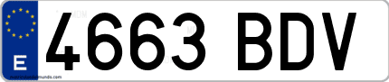 Ejemplo de matrícula de coche ordinaria 4663 BDV
