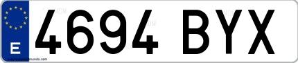 Ejemplo de matrícula española 4694 BYX