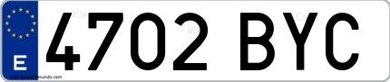 Ejemplo de matrícula española 4702 BYC