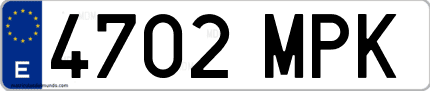 Ejemplo de matrícula de coche ordinaria 4702 MPK