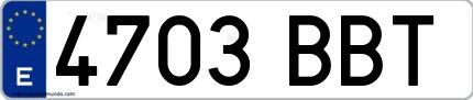 Ejemplo de matrícula española 4703 BBT