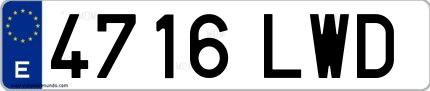 Ejemplo de matrícula española 4716 LWD