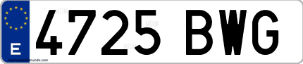 Ejemplo de matrícula de coche ordinaria 4725 BWG