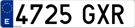 Ejemplo de matrícula de coche ordinaria 4725 GXR