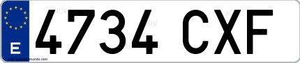 Ejemplo de matrícula española 4734 CXF