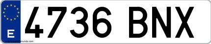 Ejemplo de matrícula española 4736 BNX