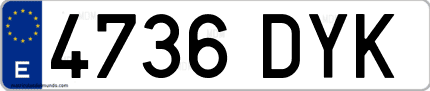 Ejemplo de matrícula de coche ordinaria 4736 DYK