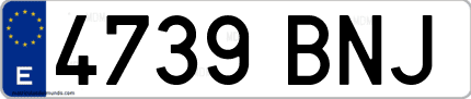 Ejemplo de matrícula de coche ordinaria 4739 BNJ