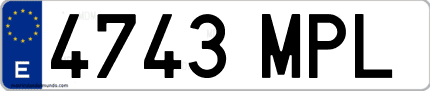 Ejemplo de matrícula de coche ordinaria 4743 MPL
