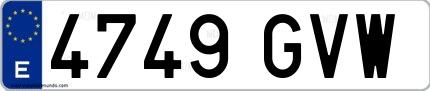 Ejemplo de matrícula española 4749 GVW