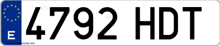 Ejemplo de matrícula de coche ordinaria 4792 HDT