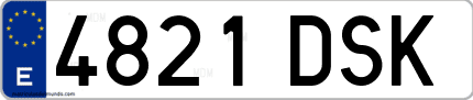 Ejemplo de matrícula de coche ordinaria 4821 DSK