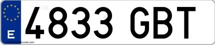 Ejemplo de matrícula española 4833 GBT