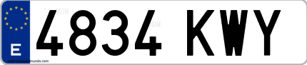 Ejemplo de matrícula de coche ordinaria 4834 KWY