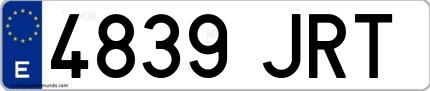 Ejemplo de matrícula española 4839 JRT