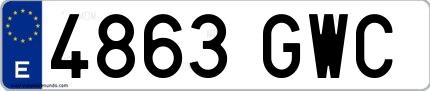 Ejemplo de matrícula española 4863 GWC