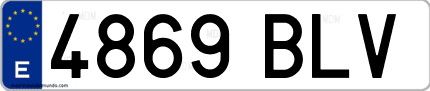 Ejemplo de matrícula de coche ordinaria 4869 BLV