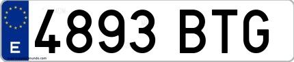 Ejemplo de matrícula española 4893 BTG