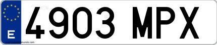 Ejemplo de matrícula española 4903 MPX