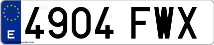 Ejemplo de matrícula de coche ordinaria 4904 FWX