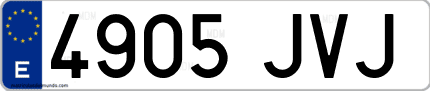 Ejemplo de matrícula de coche ordinaria 4905 JVJ
