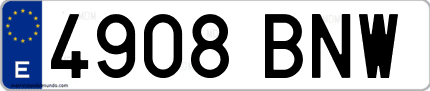 Ejemplo de matrícula de coche ordinaria 4908 BNW