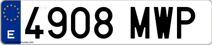 Ejemplo de matrícula de coche ordinaria 4908 MWP