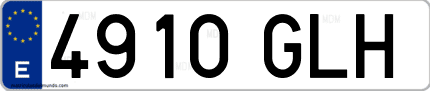 Ejemplo de matrícula de coche ordinaria 4910 GLH