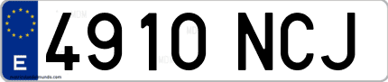 Ejemplo de matrícula de coche ordinaria 4910 NCJ