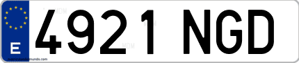 Ejemplo de matrícula de coche ordinaria 4921 NGD