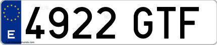 Ejemplo de matrícula de coche ordinaria 4922 GTF