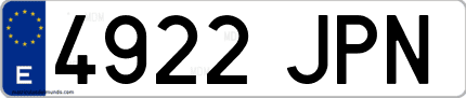 Ejemplo de matrícula de coche ordinaria 4922 JPN
