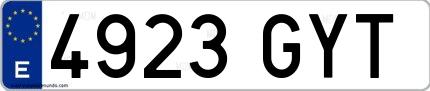 Ejemplo de matrícula española 4923 GYT