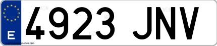 Ejemplo de matrícula española 4923 JNV