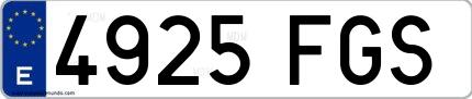 Ejemplo de matrícula española 4925 FGS