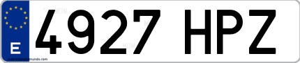 Ejemplo de matrícula de coche ordinaria 4927 HPZ