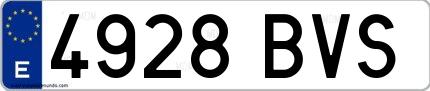 Ejemplo de matrícula española 4928 BVS