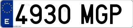 Ejemplo de matrícula española 4930 MGP